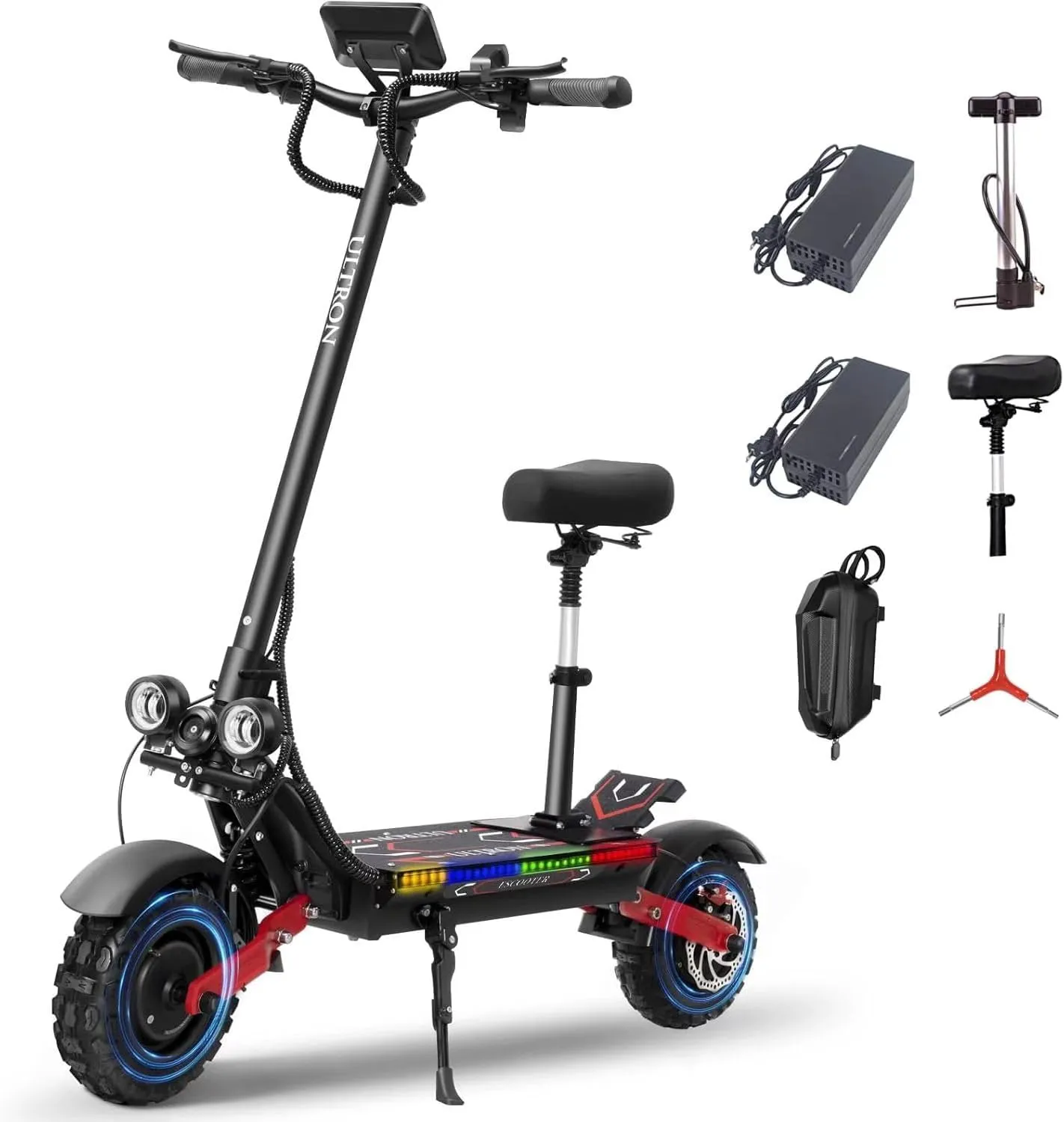 Electric Scooter for Adults with Seat, 60V 50MPH High Speed, 6000W Dual Motor 55Miles Long Range, 11'' Tubeless Off-Road Foldable Heavy Duty Fast Escooter for Mountain Commutting