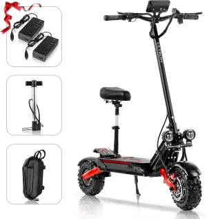 Electric Scooter with Seat for Adults, 60V 6000W Electric Scooters Adult 52mph with 1440WH Battery, Up to 50Miles Long Range, Dual Motor 11" Tubeless Off-Road Folding E-Scooter for Adults