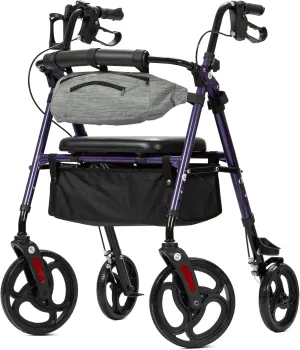ELENKER Rollator Walker with Front Pouch, 10”Wheels, Sponge Padded Seat and Backrest, Fully Adjustment Frame for Seniors, Purple