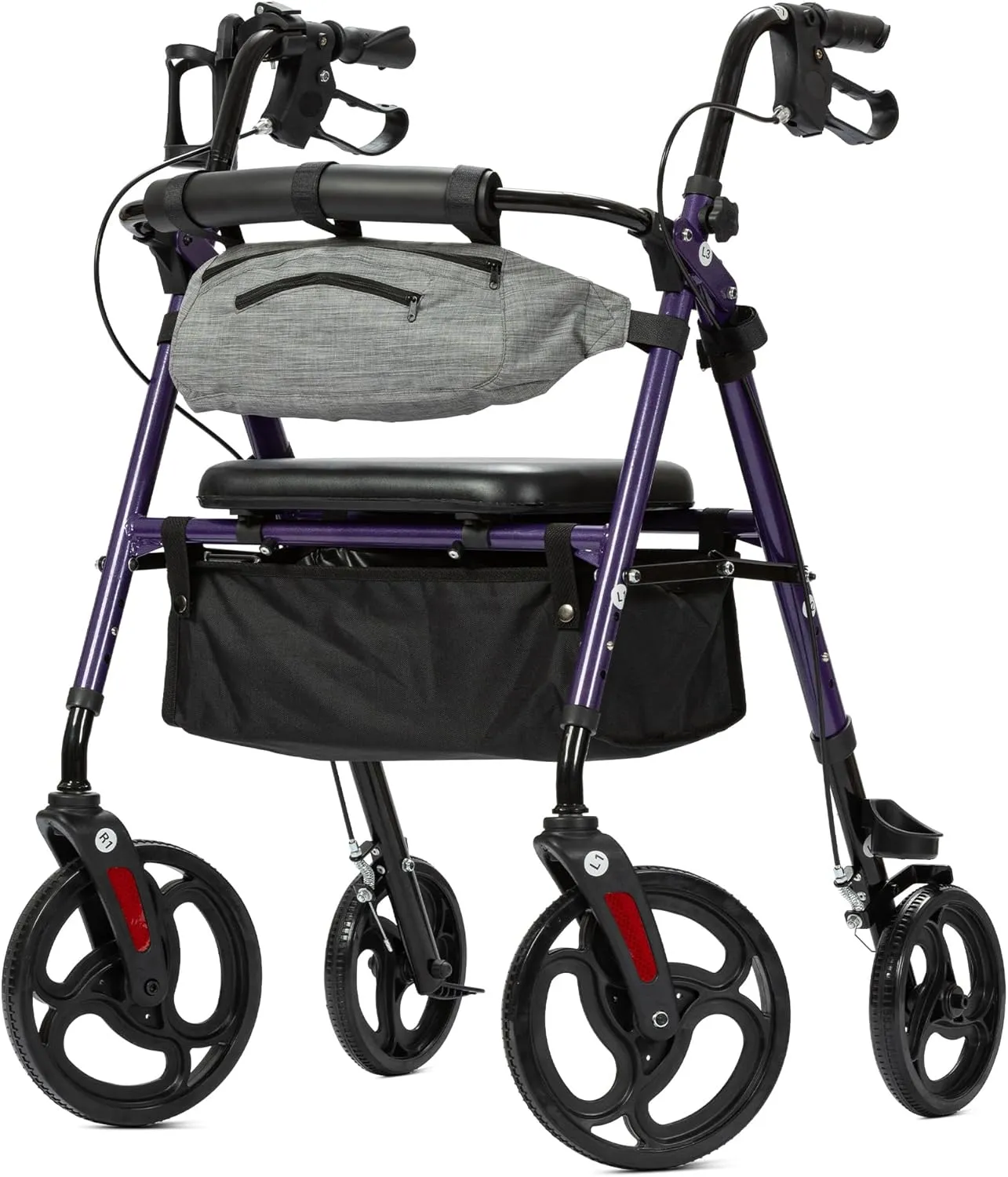 ELENKER Rollator Walker with Front Pouch, 10”Wheels, Sponge Padded Seat and Backrest, Fully Adjustment Frame for Seniors, Purple