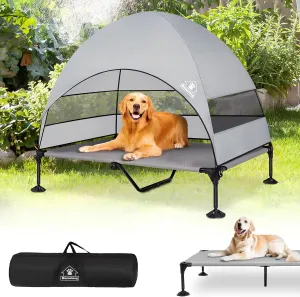 Elevated Outdoor Dog Bed with Canopy & Adjustable Feet - Larger Shade for Camping, Backyard & Patio