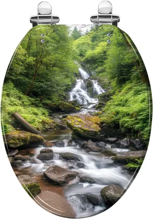 Elongated Toilet Seat Torc Waterfall Killarney National Park County Ireland Resin Toilet Seat Slow Quiet Close Lid with Quick-Release Hinges Cover Bumpers Easy to Clean Install