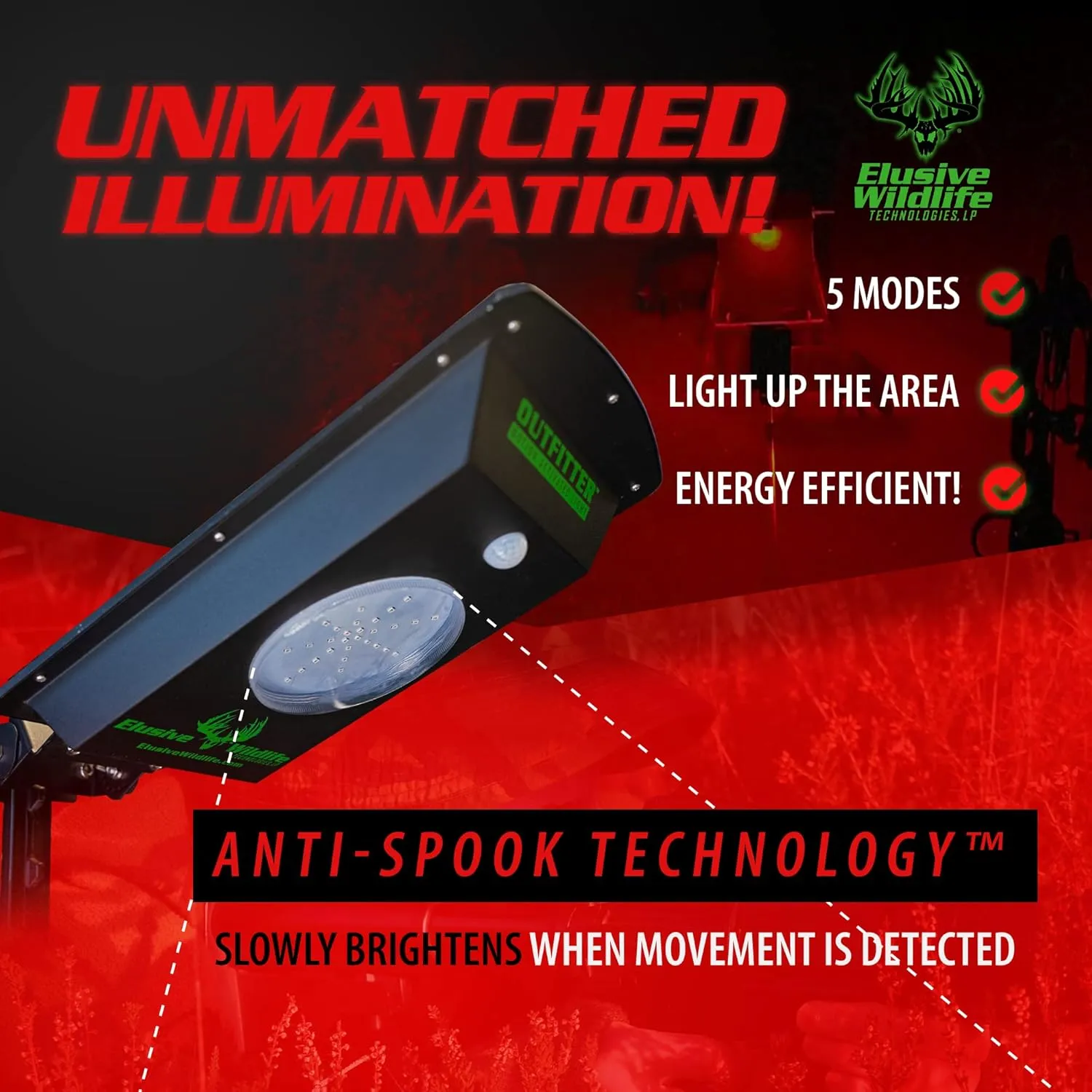 Elusive Wildlife | Kill Light Outfitter Solar-Powered Feeder Light - Night Hog Hunting | Motion-Activated, High-Intensity Lighting (Red)