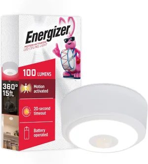 Energizer Motion-Activated LED Ceiling Light, Battery Operated, 100 Lumens, No Wiring Needed, 15ft. Motion Sensing, Great for Laundry Room, Garage, Closets, and More, 39867