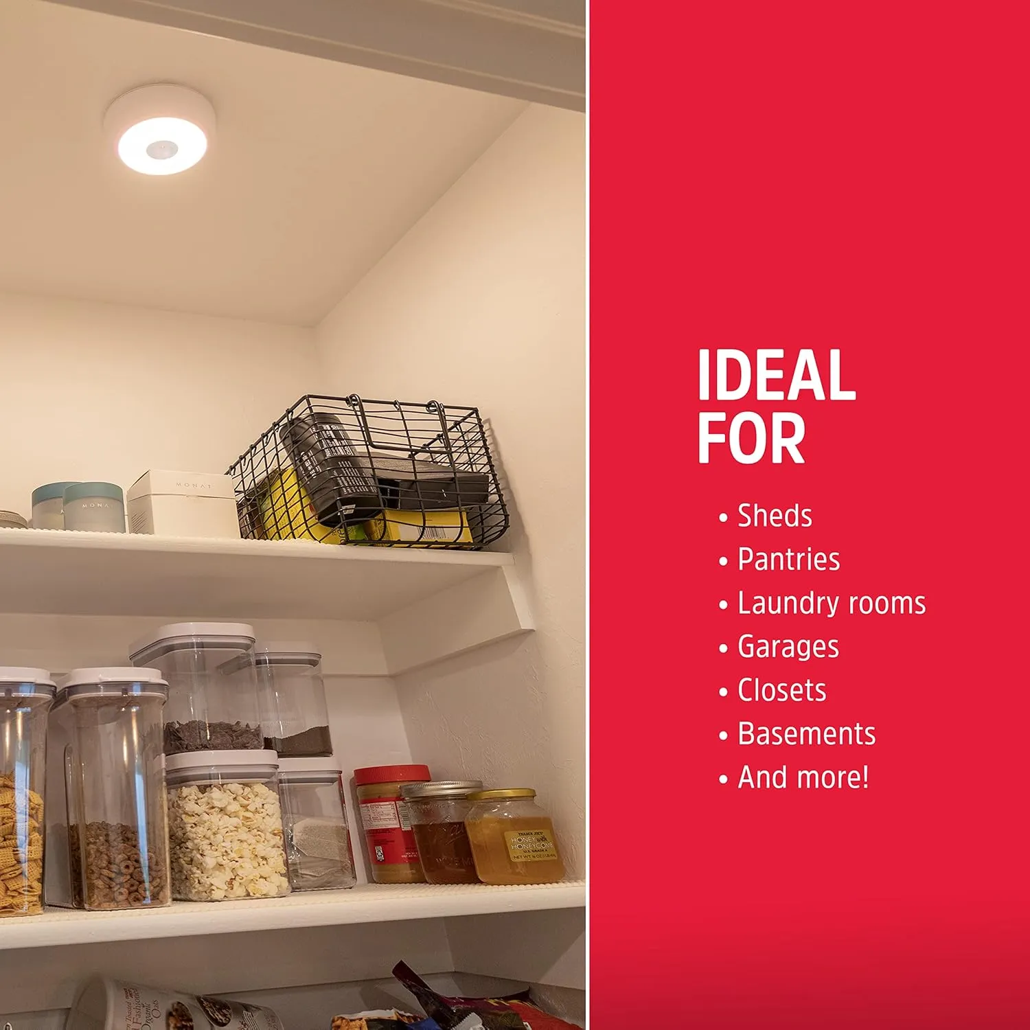 Energizer Motion-Activated LED Ceiling Light, Battery Operated, 100 Lumens, No Wiring Needed, 15ft. Motion Sensing, Great for Laundry Room, Garage, Closets, and More, 39867