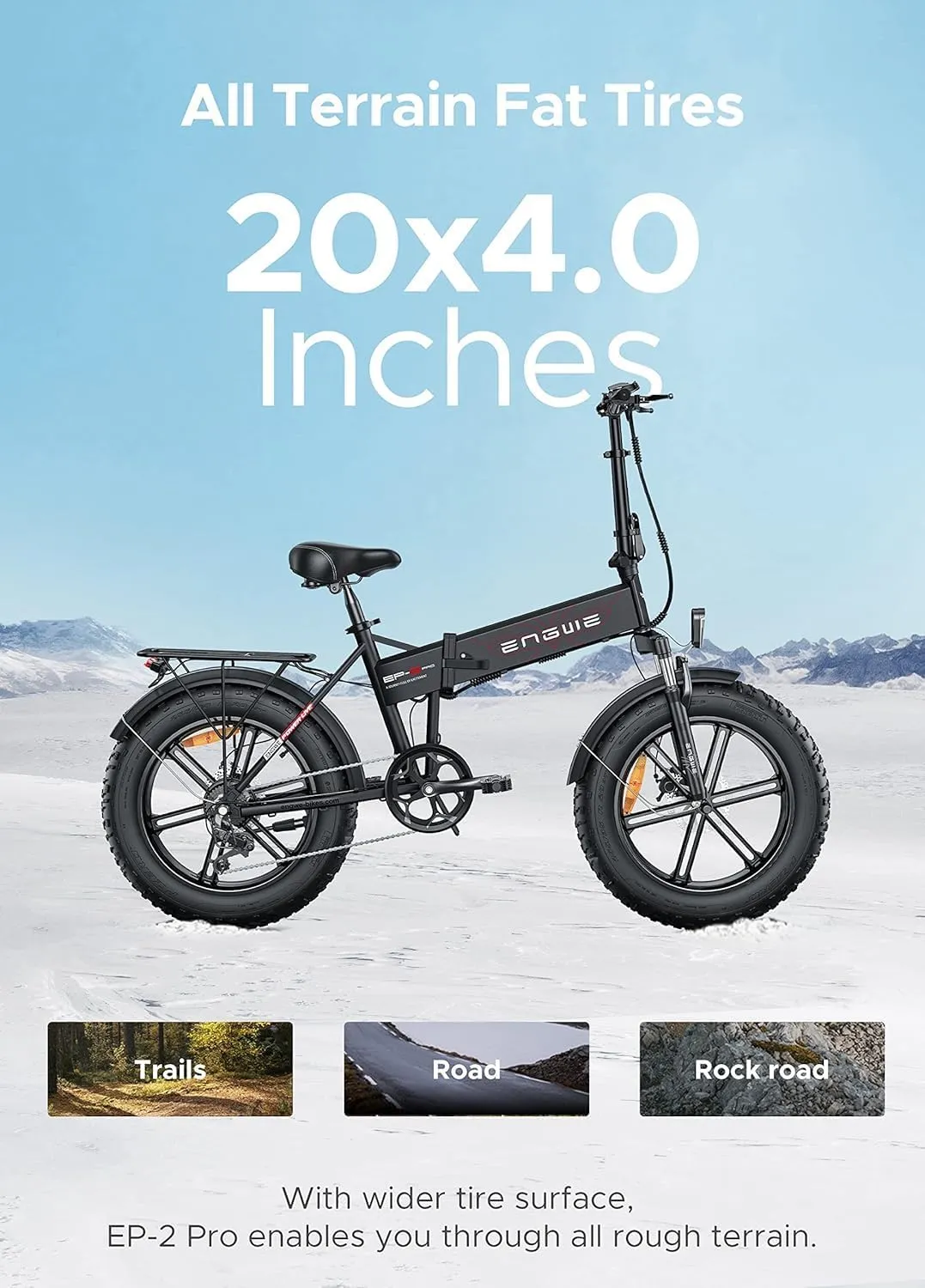 ENGWE EP-2 PRO 1000W Folding Electric Bicycle for Adults, 20" 4.0 Fat Tire Dirt Bike with 48V 13AH Battery Up to 28MPH 75Miles, 7-Speed All Terrain Ebike for Mountain Beach Snow