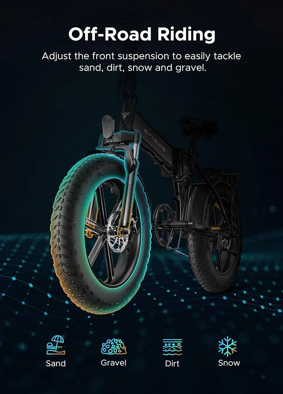 ENGWE EP-2 PRO 1000W Folding Electric Bicycle for Adults, 20" 4.0 Fat Tire Dirt Bike with 48V 13AH Battery Up to 28MPH 75Miles, 7-Speed All Terrain Ebike for Mountain Beach Snow