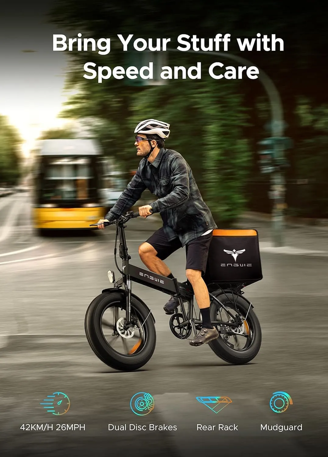 ENGWE EP-2 PRO 1000W Folding Electric Bicycle for Adults, 20" 4.0 Fat Tire Dirt Bike with 48V 13AH Battery Up to 28MPH 75Miles, 7-Speed All Terrain Ebike for Mountain Beach Snow