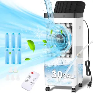 Evaporative Air Cooler, Swamp Cooler with 3 Gal Water Tank, 20H Cooling Time Swamp Cooler Air Conditioner, 80°oscillation,Portable Cooling Fan for Office/Room/Garage/Kitchen/(Include 6 Ice Packs)