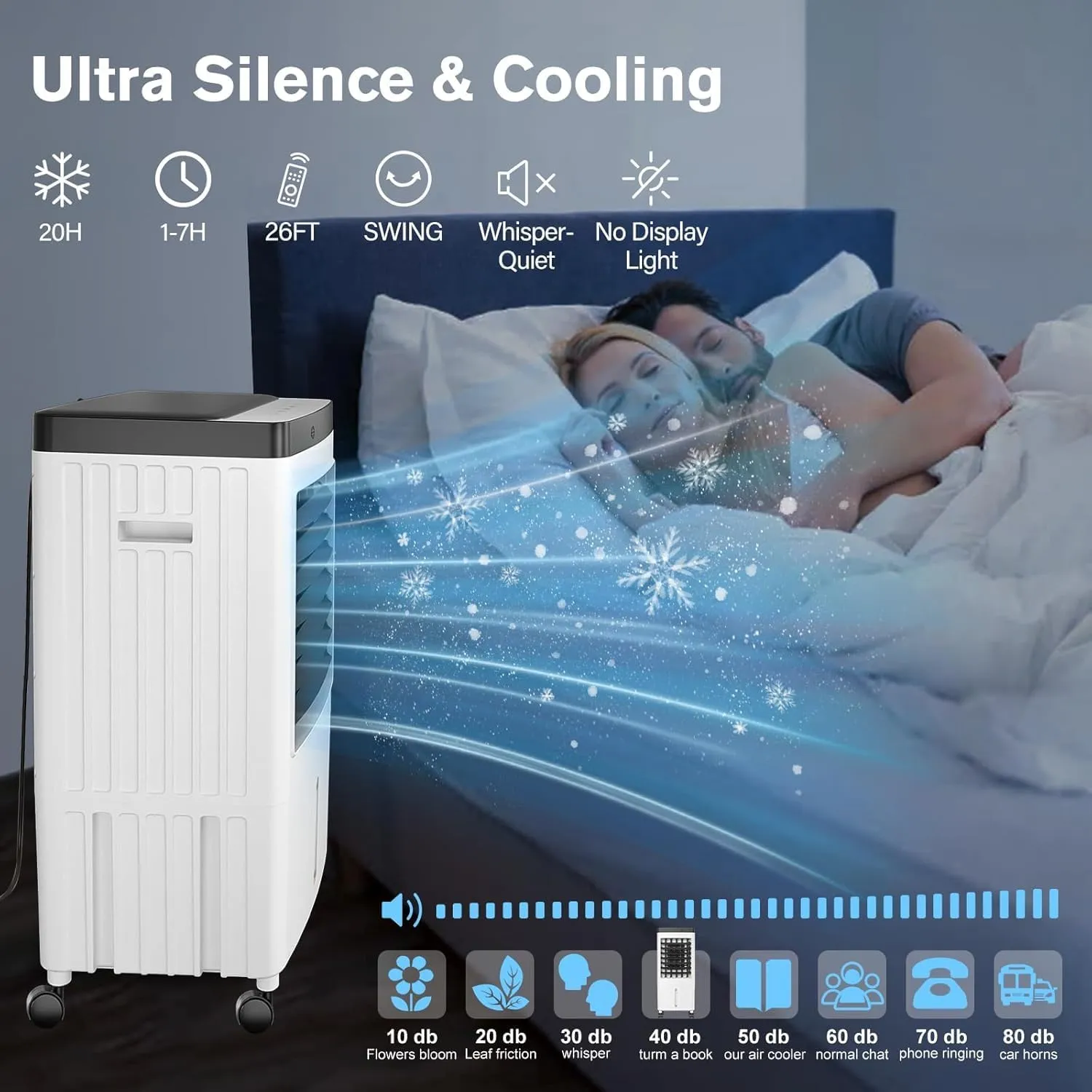 Evaporative Air Cooler, Swamp Cooler with 3 Gal Water Tank, 20H Cooling Time Swamp Cooler Air Conditioner, 80°oscillation,Portable Cooling Fan for Office/Room/Garage/Kitchen/(Include 6 Ice Packs)