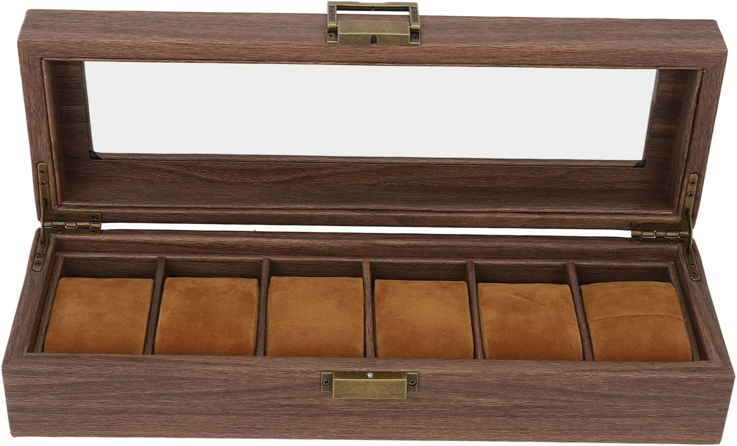 EVTSCAN Watch Storage Box,6 Slot Watch Storage Display Box Wood Grain PU Leather Lockable Wristwatch Protective Box