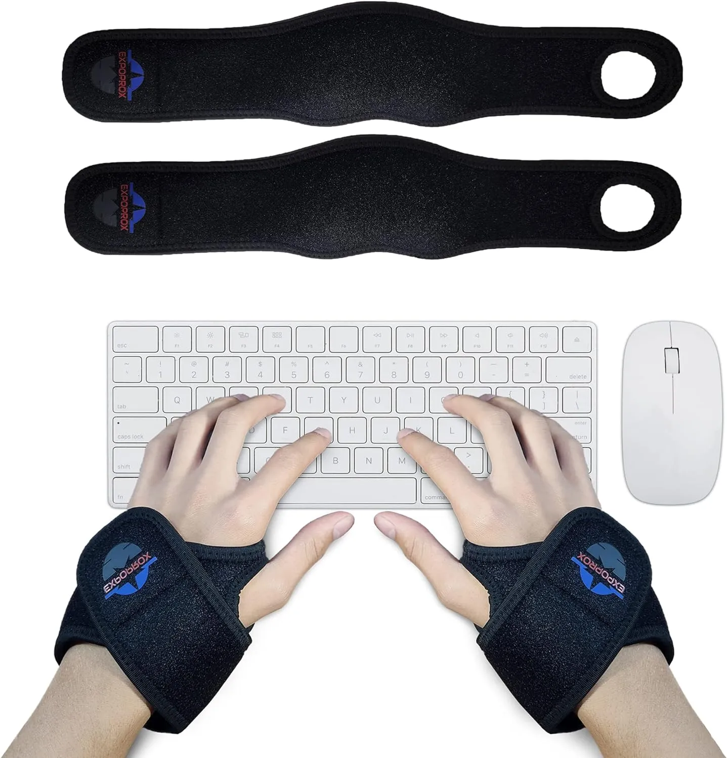 EXPOPROX-Wearable Wrist Rest Pads, 2 Pc. Set, Ergonomic Mouse and Keyboard Support Cushions to Reduce Joint Stress, Tension,Adjustable Fit with Padded Comfort.
