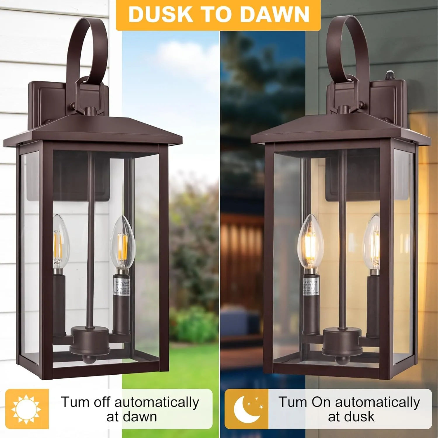 Extra Large Exterior Lighting Fixtures Bronze, Dusk Till Dawn Outdoor Light Fixture, 2-Light Outdoor Wall Fixture with E12 Socket, 18" Porch Light Fixtures for House, Garage, Patio, Door, Backyard