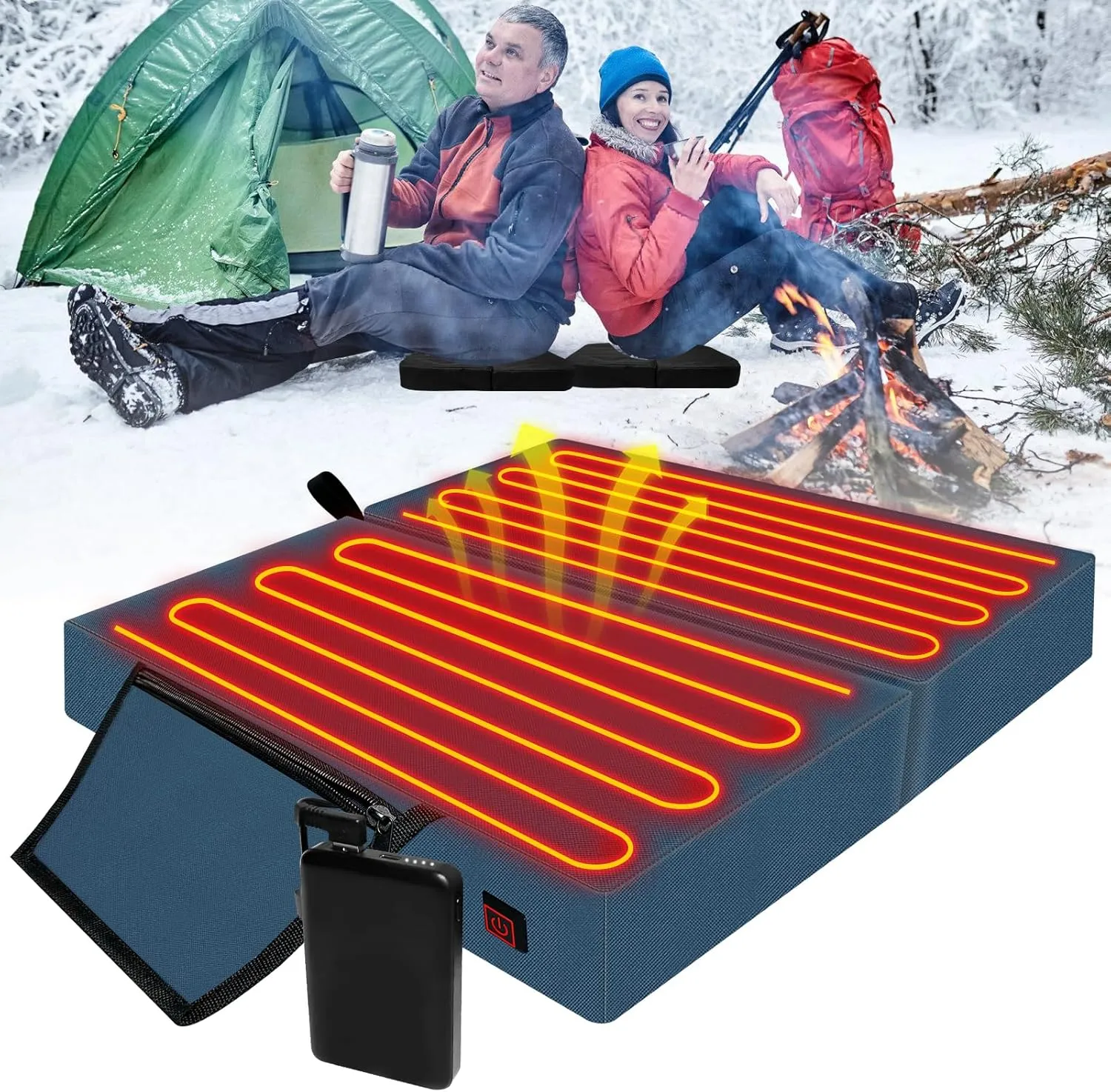 Extra Wide Heated seat Cushion for Bleachers with 10000mAh Battery Pack, Portable Heated Stadium Seats with 3 Level Heat Setting, Foldable Heated Seat Warmer Pad for Outdoor Sports Games