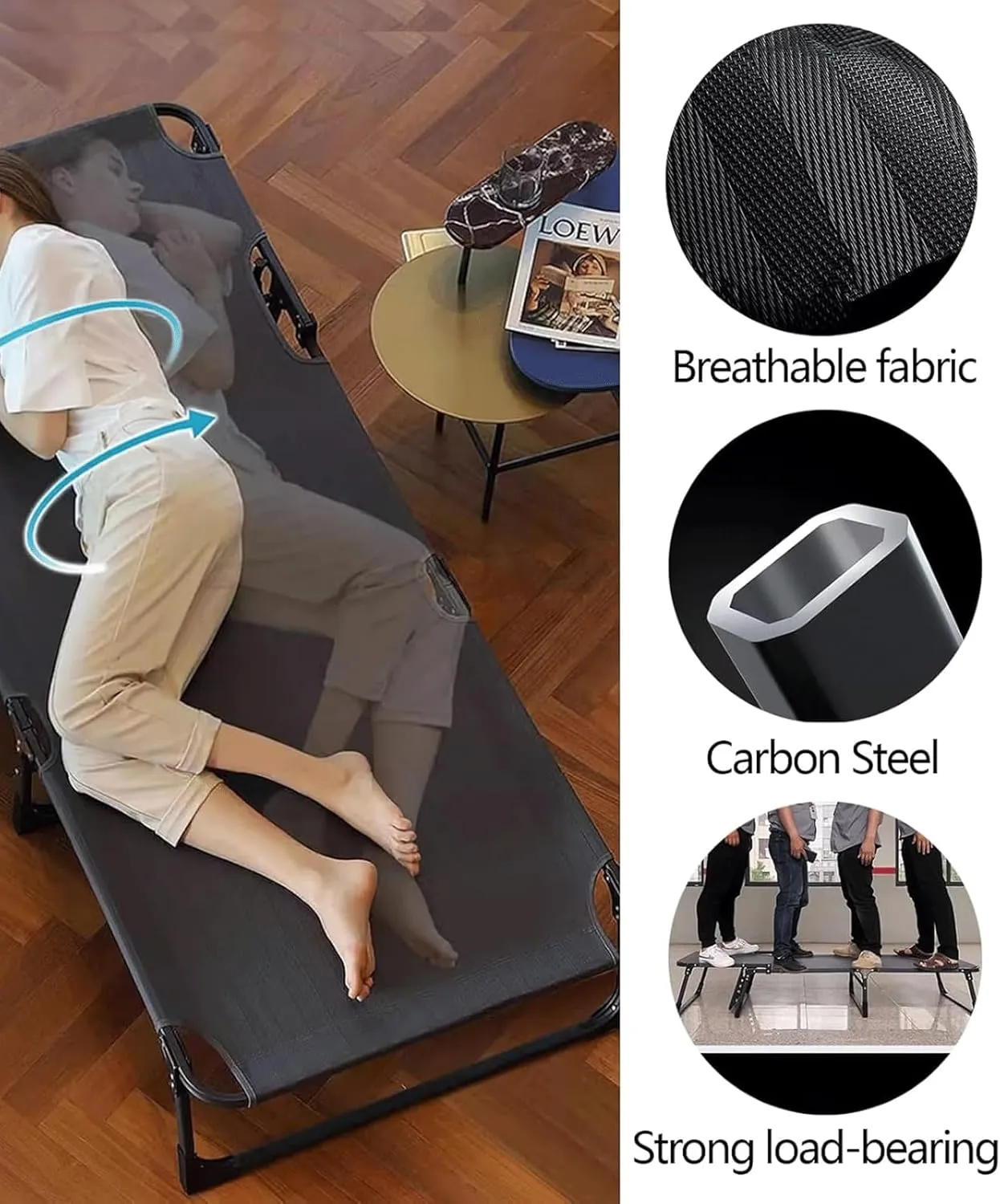 EYPKPL cots for Sleeping Camping Cots Oxford Cloth Camping Cots for Adults with Pillow Foldable Camping Cot Load 551lbs Portable Reclining Chaise Stretching Freely