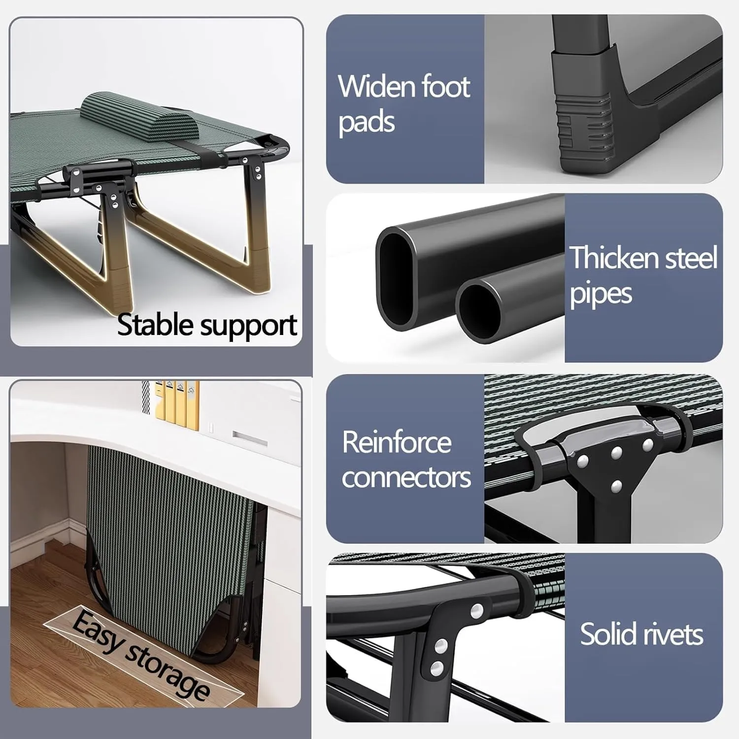 EYPKPL cots for Sleeping Foldable Camping Cot 4 Adjustment Levels Camping Cots for Adults Extra Wide Cots for Camping Load 551lb Portable Camping Cot Stretching Freely