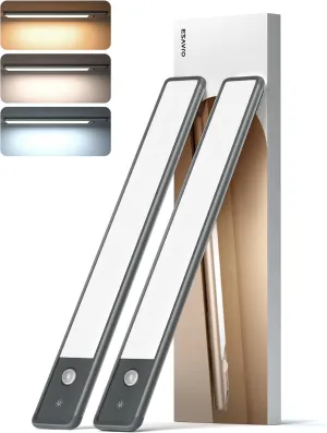 EZVALO Under Cabinet Lighting, 98 LED Rechargeable Motion Sensor Light Indoor, Magnetic Dimmable Closet Lights with 3 Color Temps, Wireless Under Counter Lights for Kitchen, Stairs(Grey, 2 Pack)