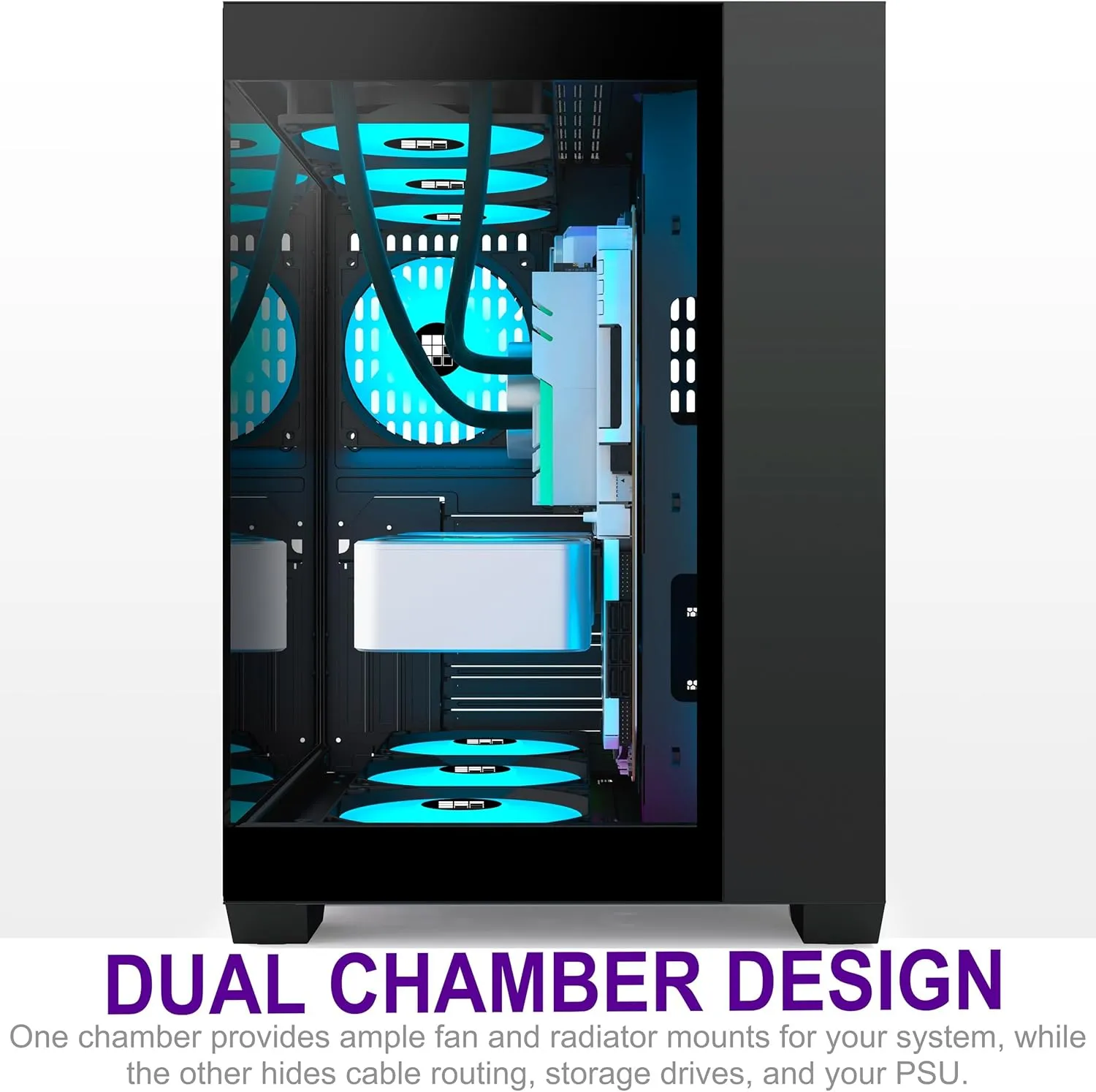 F600 PC Case - Pre-Installed 6 PWM ARGB Fan, ATX Mid-Tower Gaming PC Case, 270° Panoramic Glass with Type-C, FOIFKIN (Black, F600)