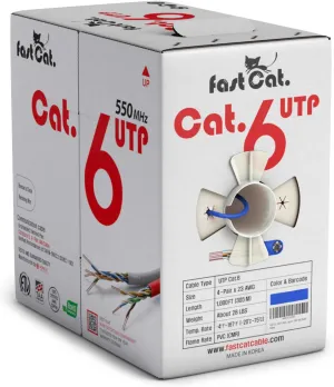 fast Cat. Cat 6 Ethernet Cable 1000ft (Blue) - 23 AWG, CMR, Insulated Solid Bare Copper Wire Cat 6 Cable with Noise Reducing Cross Separator - 550MHZ / 10 Gigabit Speed UTP LAN Cat6 Cable 1000ft - CMR