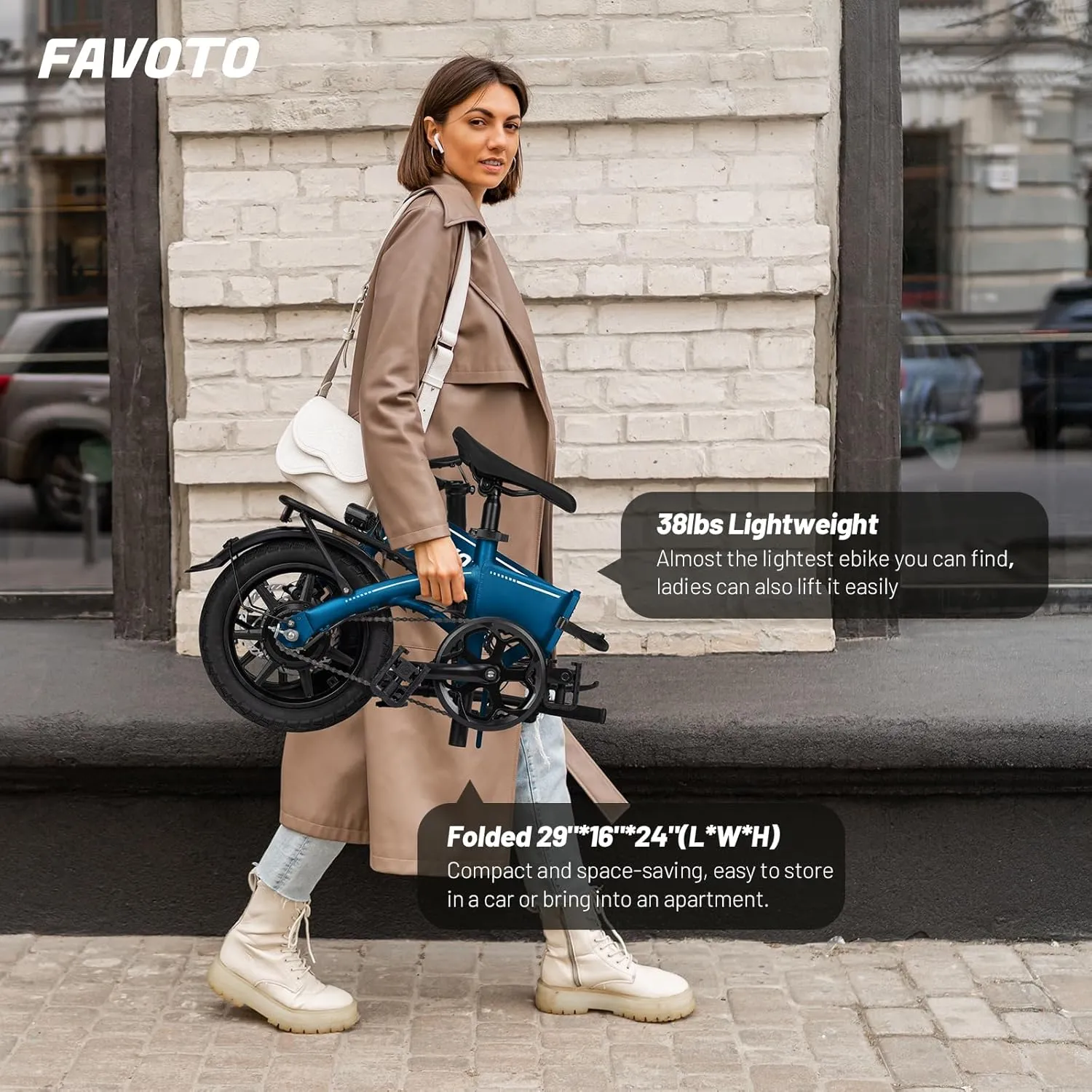 Favoto Aluminum Lightweight Folding Electric Bike-14 Ebike for Adults with 36V 10.4Ah, 374WH Battery Up to 25 Miles 18MPH, Dual Disc Brakes Electric Bicycle for Commuting,UL 2849 Certified