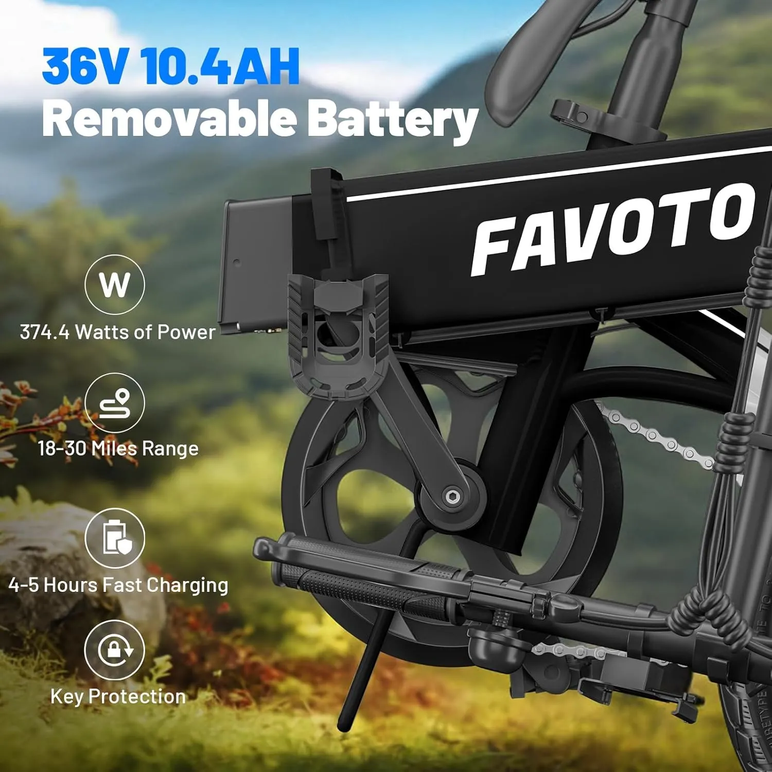 Favoto Aluminum Lightweight Folding Electric Bike-14 Ebike for Adults with 36V 10.4Ah, 374WH Battery Up to 25 Miles 18MPH, Dual Disc Brakes Electric Bicycle for Commuting,UL 2849 Certified