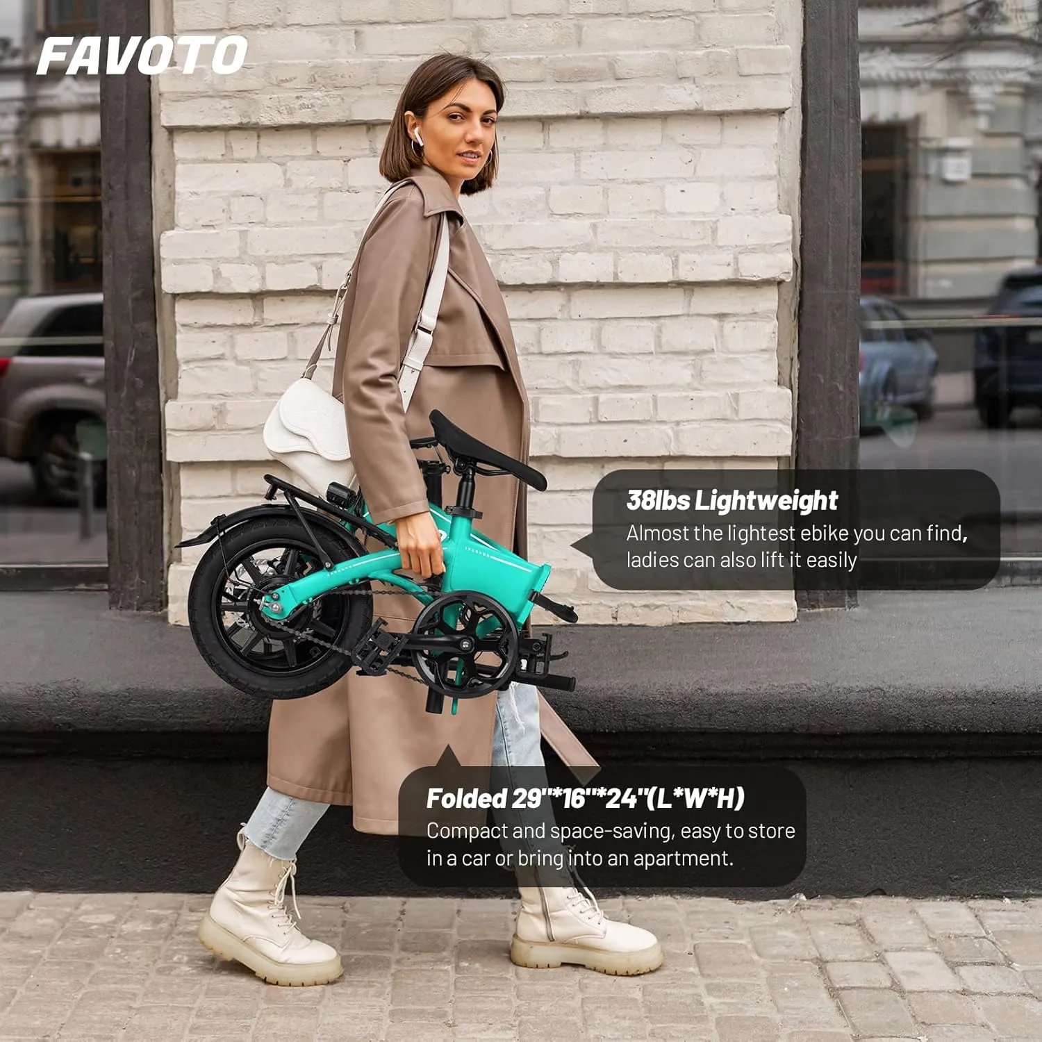 Favoto Aluminum Lightweight Folding Electric Bike-14 Ebike for Adults with 36V 10.4Ah, 374WH Battery Up to 25 Miles 18MPH, Dual Disc Brakes Electric Bicycle for Commuting,UL 2849 Certified