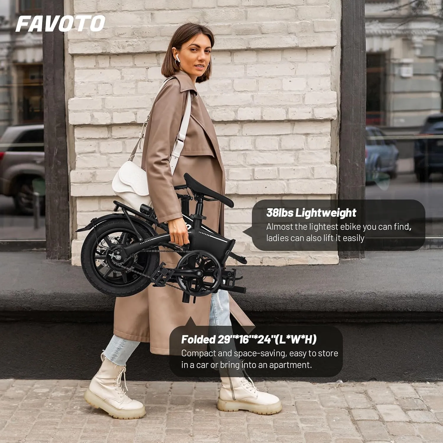 Favoto Aluminum Lightweight Folding Electric Bike-14 Ebike for Adults with 36V 10.4Ah, 374WH Battery Up to 25 Miles 18MPH, Dual Disc Brakes Electric Bicycle for Commuting,UL 2849 Certified