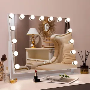 Fenair Tabletop Mount Rotating Hollywood Vanity Mirror with Lights Makeup Mirror with Lighting and USB Charge Port for Bedroom Dressing Room, 15 Dimmable Bulbs, 360° Rotation