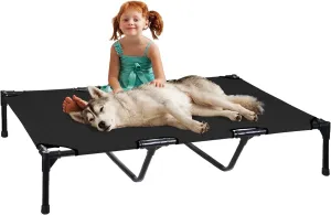 FIOCCO Elevated Dog Bed - Dog Cot with Chew Proof Mesh for X-Large Dogs, Waterproof Washable Raised Pet Bed, Portable Pet Bed for Outdoor Use, Dogs Cot Beds, Black
