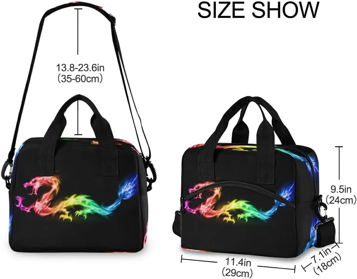 Fire Rainbow Dragon Lunch Bag Insulated Lunch Box for Women Men Tote Bag with Detachable Shoulder Strap for Office School Picnic Hiking