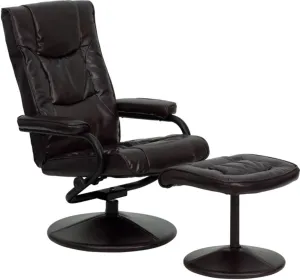 Flash Furniture Rachel Contemporary Multi-Position Recliner and Ottoman with Wrapped Base in Brown LeatherSoft