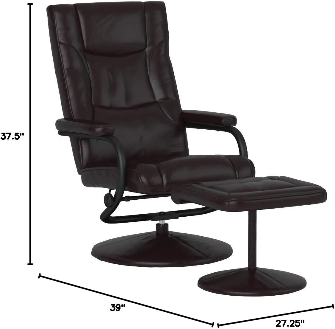 Flash Furniture Rachel Contemporary Multi-Position Recliner and Ottoman with Wrapped Base in Brown LeatherSoft