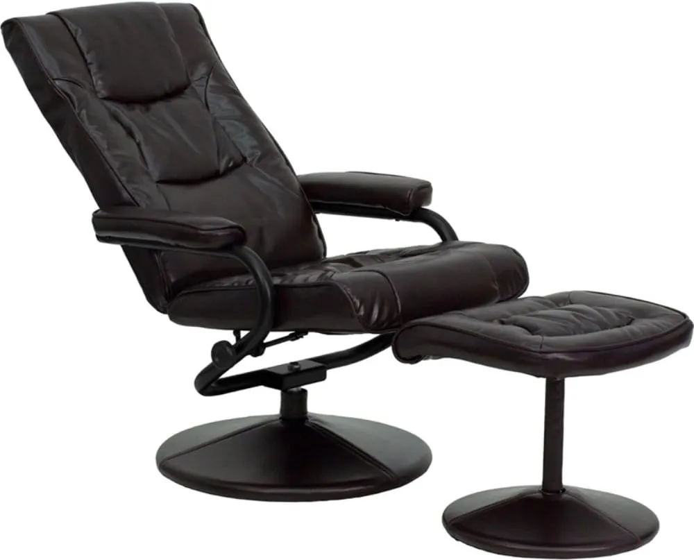 Flash Furniture Rachel Contemporary Multi-Position Recliner and Ottoman with Wrapped Base in Brown LeatherSoft
