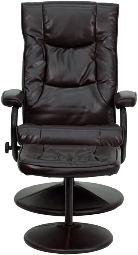 Flash Furniture Rachel Contemporary Multi-Position Recliner and Ottoman with Wrapped Base in Brown LeatherSoft