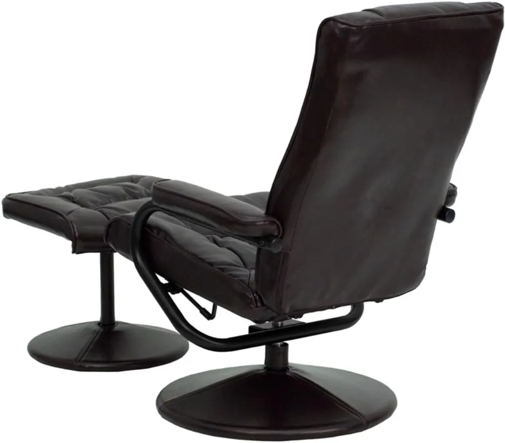 Flash Furniture Rachel Contemporary Multi-Position Recliner and Ottoman with Wrapped Base in Brown LeatherSoft
