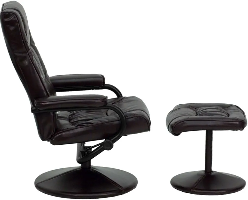 Flash Furniture Rachel Contemporary Multi-Position Recliner and Ottoman with Wrapped Base in Brown LeatherSoft