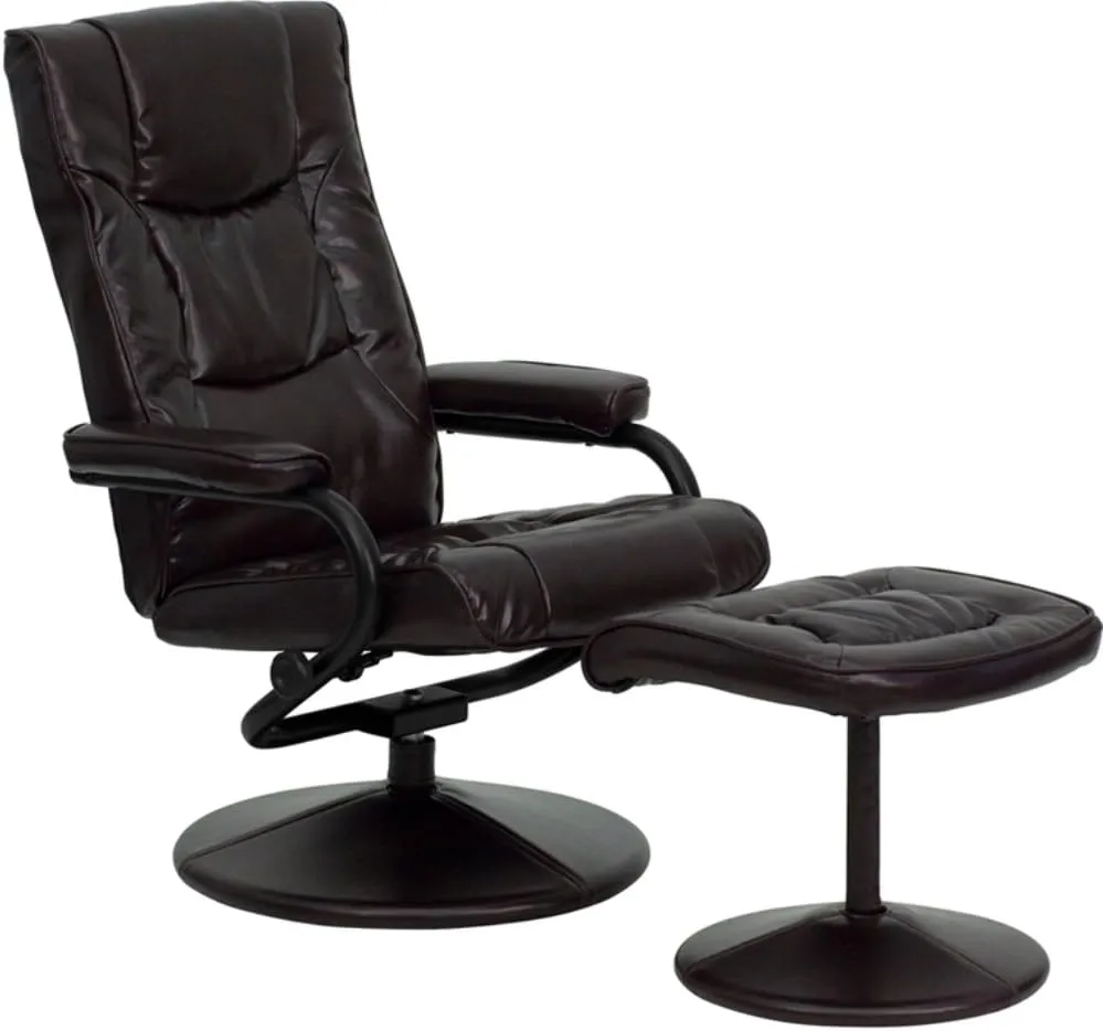 Flash Furniture Rachel Contemporary Multi-Position Recliner and Ottoman with Wrapped Base in Brown LeatherSoft