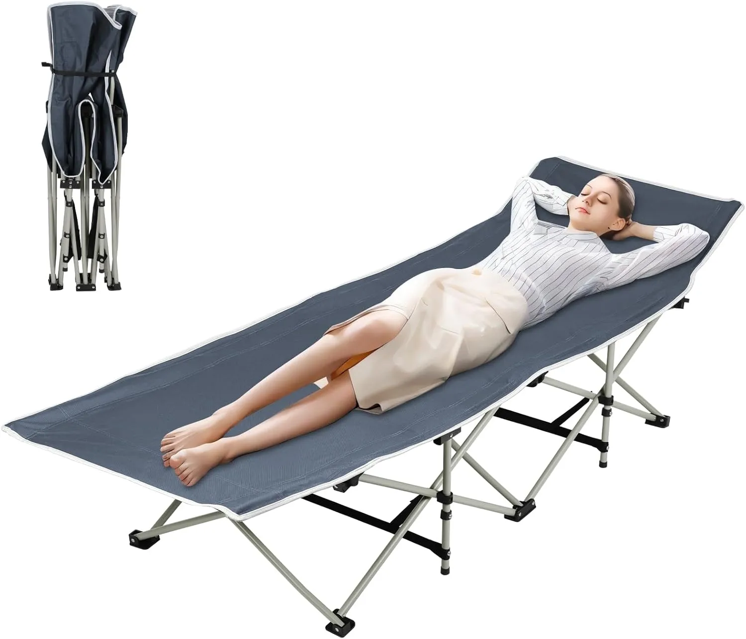 Foldable Camping Cot for Adult, Folding Chaise Lounge Chair for Outdoor Travel Adults Reclining Folding Chaise, Outdoor Sleeping Cot Bed