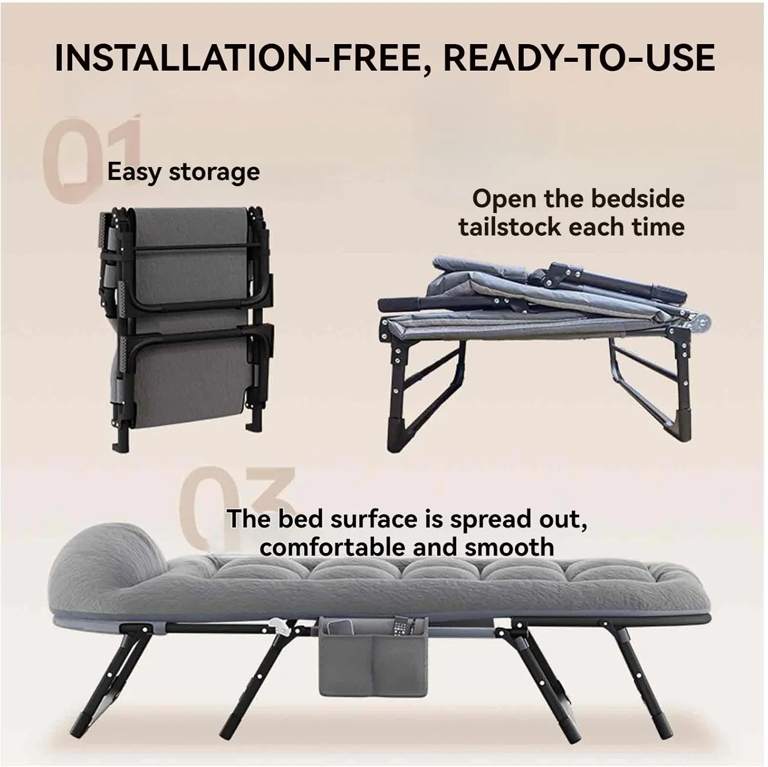 Folding Bed with Mattress for Adults, Queen Rollaway Beds with Multiple Adjustable Gears, Ergonomic Design, for Guests for Outdoor Travel & Office/Home Nap, Easy Storage(Style 8-55x170)