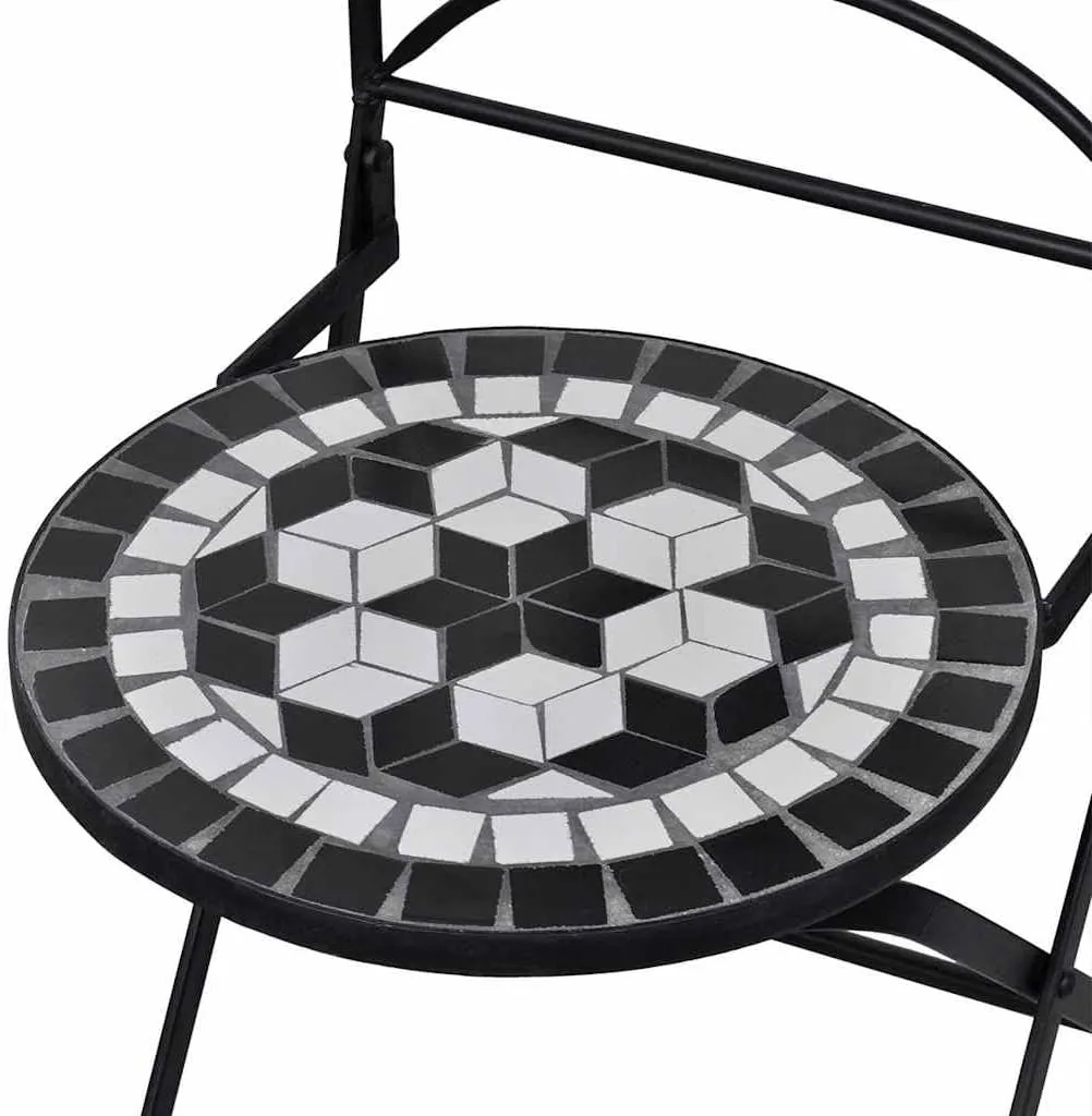 Folding Bistro Chairs Set of 2 Ceramic Black and White Outdoor Patio Chairs for Garden Balcony Lounge Dining