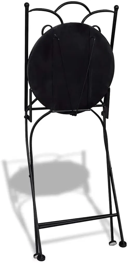 Folding Bistro Chairs Set of 2 Ceramic Black and White Outdoor Patio Chairs for Garden Balcony Lounge Dining