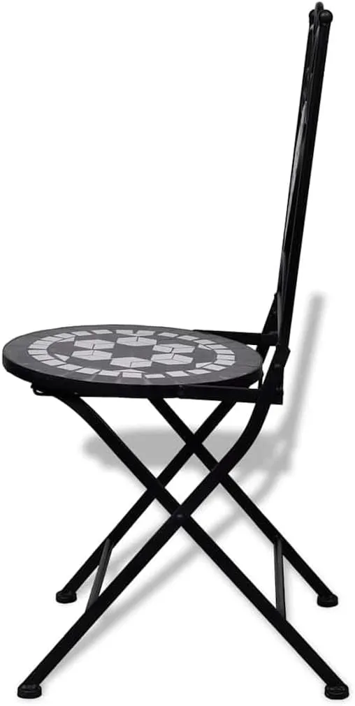 Folding Bistro Chairs Set of 2 Ceramic Black and White Outdoor Patio Chairs for Garden Balcony Lounge Dining