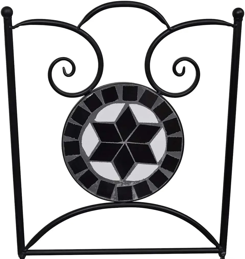 Folding Bistro Chairs Set of 2 Ceramic Black and White Outdoor Patio Chairs for Garden Balcony Lounge Dining
