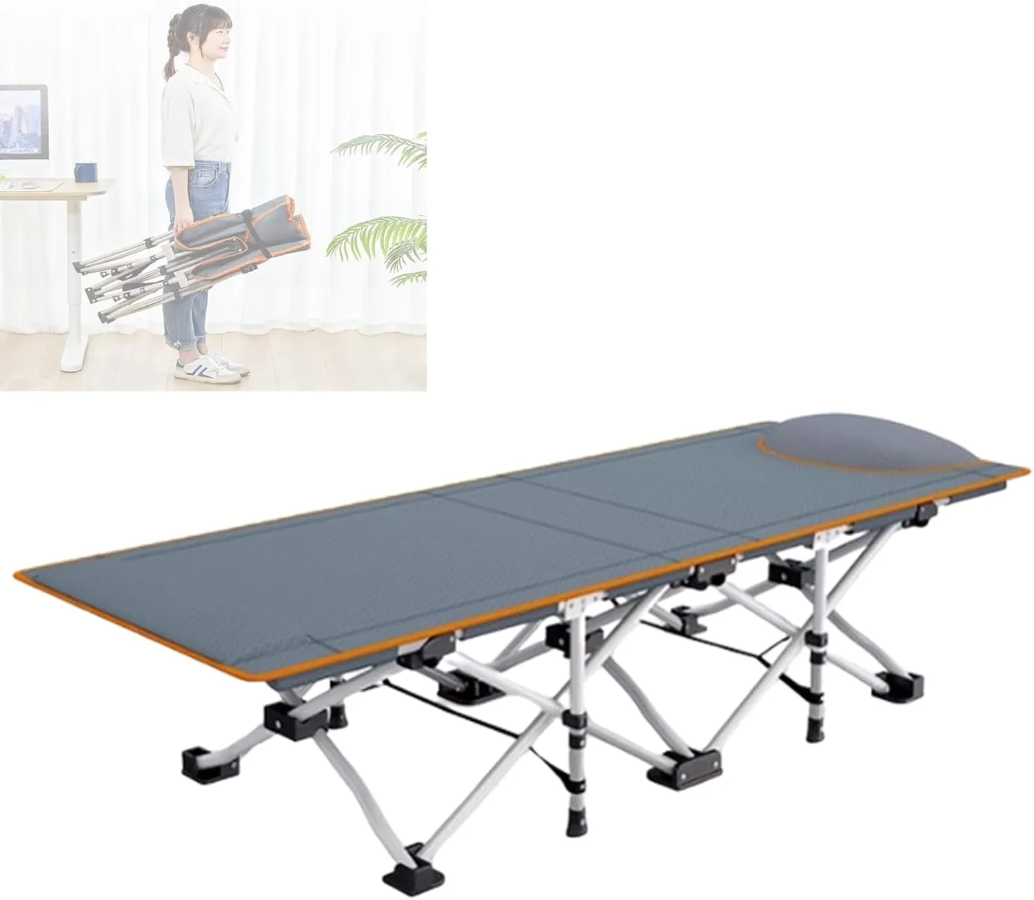 Folding Camp Bed for Adults, Portable Guest Bed Rollaway Bed for Adults with Metal Steel Frame 100KG Capacity Heavy Duty Sturdy Single Sleeping Cot for Travel Beach Hiking Office