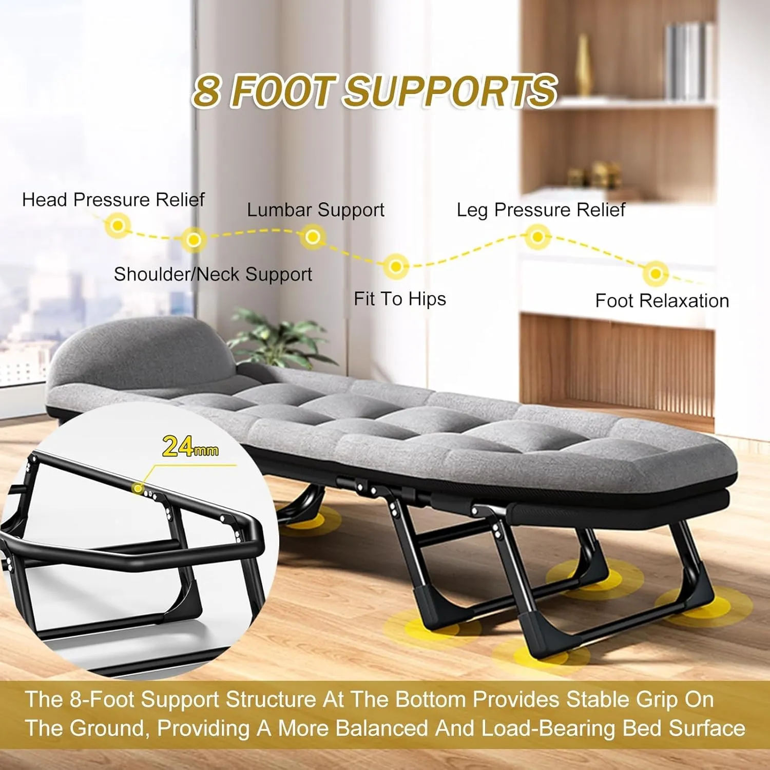 Folding Camping Beds with Mattress, Extra Wide Heavy Duty Sturdy Camp Bed for Adults, Portable Sleeping Cot for Travel Outdoor Office Indoor Fishing,190x65cm