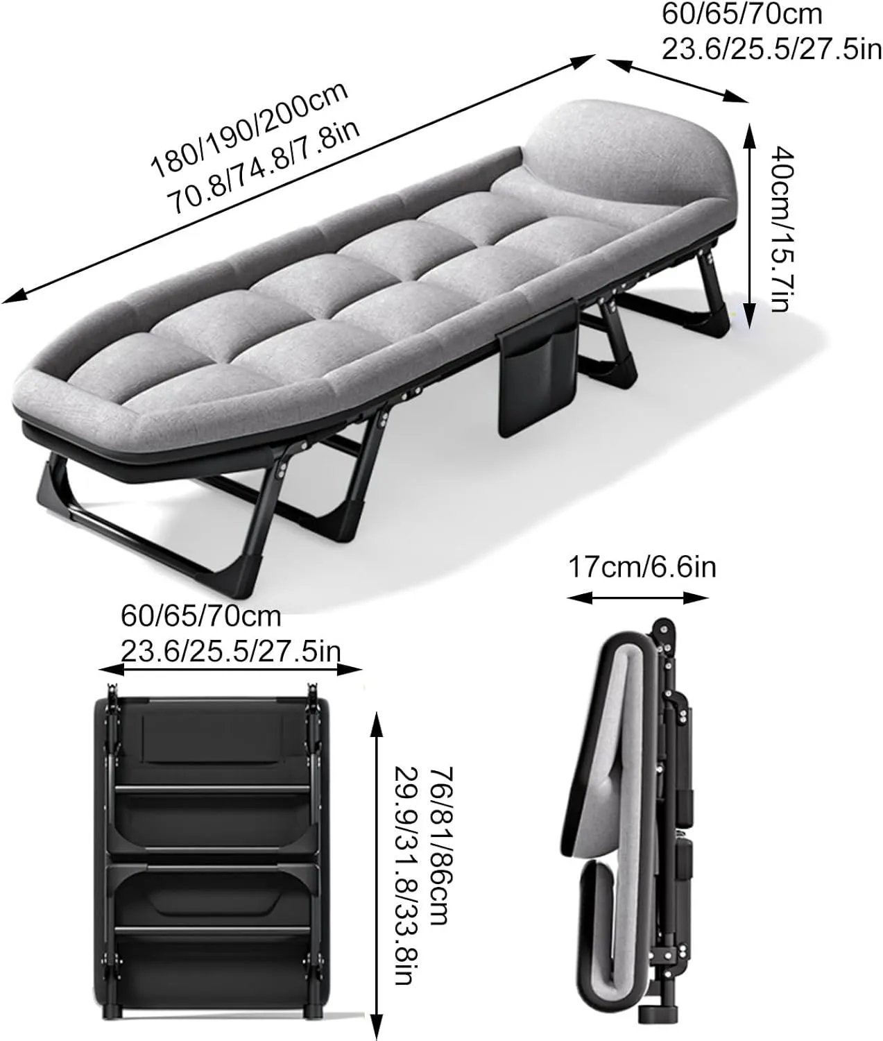 Folding Camping Beds with Mattress, Extra Wide Heavy Duty Sturdy Camp Bed for Adults, Portable Sleeping Cot for Travel Outdoor Office Indoor Fishing,190x65cm