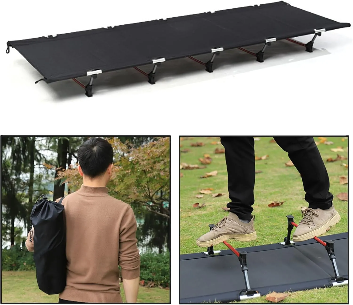 Folding Camping Cot Bed, Folding Camping Bed Lightweight Portable Cot, Folding Camping Cot Bed with Storage Bag High Stability 150kg Load Capacity Easy Setup Portable Compact Folding Bed Bla