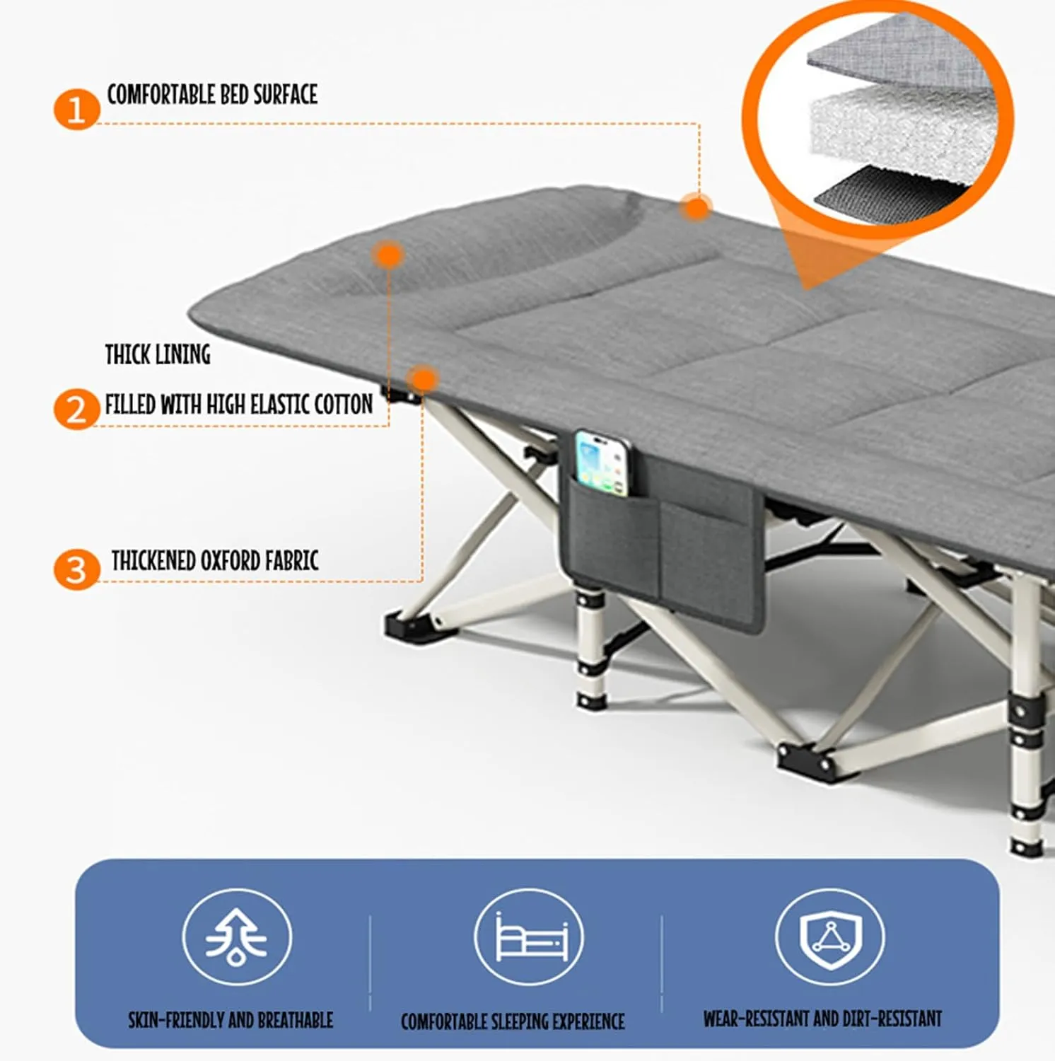 Folding Camping Cot, Portable Folding Camping Cot, Outdoor Patio Folding Lounge Chair, Perfect for Camping, Pool, Beach, Patio,Office