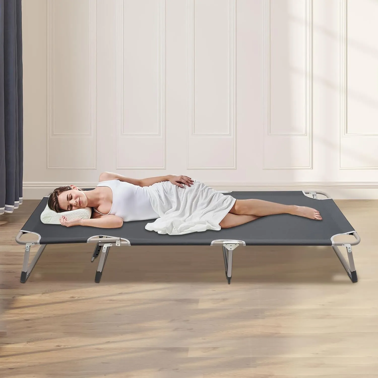 Folding Camping Cot, Portable Sleeping Cots for Camping & Hunting Outdoor Travel Tent Cots Camping Bed with Eyeshade,Up to 265lbs, Free Standing Camping Bed Folding Cot for Travel, Hiking,Gray