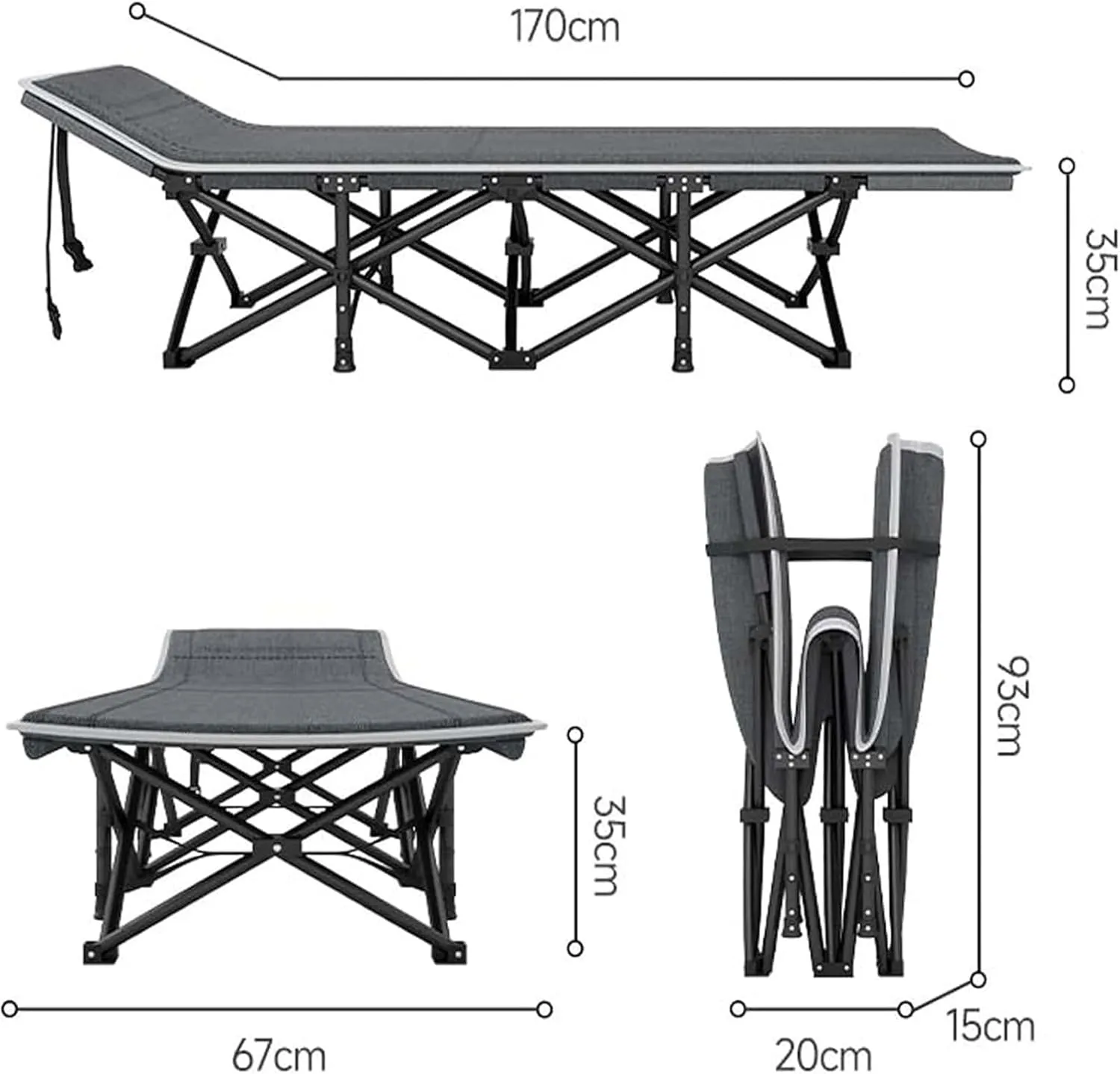 Folding Camping Cot,Camping Cot for Adults, Multifunctional Outdoor Portable Folding Bed Heavy Duty Steel Frame Guest Beds for Adults Hospital Accompanying Cots for Office Nap Travel(170*67*35cm)